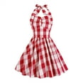 thumbnail image 1 of Odeerbi Girls Princess Dress Toddler Girls Clothes Halter Plaid Dress 2024 Fashion V-neck Sleeveless Backless Vintage Printed Party Cocktail Dresses Stretchy Dresses Red 3-4 Years, 1 of 9