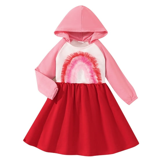 Odeerbi Girls Princess Dress Toddler Girls Clothes Party Tulle Dress Kids Winter Solid Color Multicolour Mesh 2025 Long Sleeved Clothes Hooded Dress Pink 6 Years