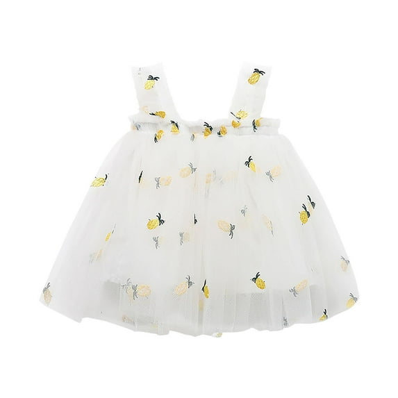 Odeerbi Girls Princess Dress Toddler Girls Clothes Party Tulle Tutu Dress Summer Lovely Sweet Dress Strap Sleeveless Embroidered Flowers Printed Lace Sundress Yellow 3 Years