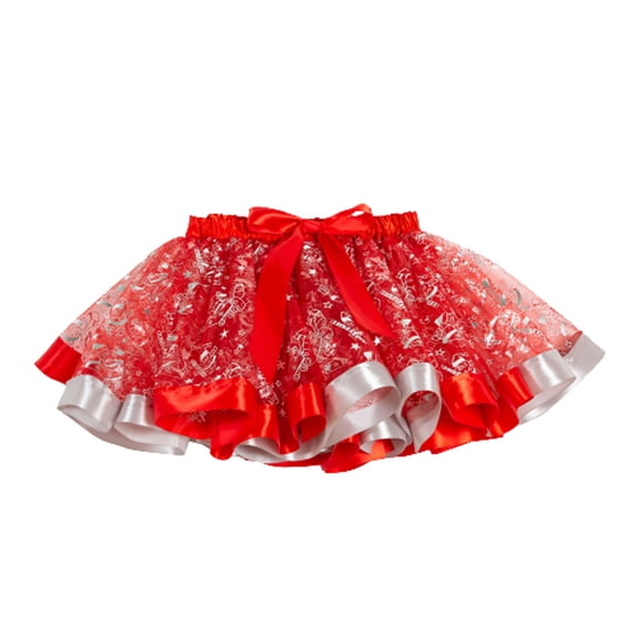 Odeerbi Girls Skirts Tutu Skirt Children's Clothing Christmas Skirt Printing Cartoon Elk Christmas Tree Skirt Mesh Red
