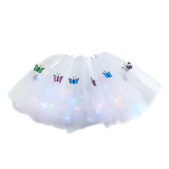Odeerbi Girls Skirts Tutu Skirt Children's Skirt With Light-emitting Butterfly Skirt Pettiskirt Led Light Skirt Party Dress Skirt White