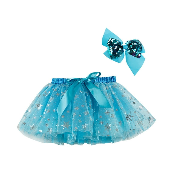 Odeerbi Girls Skirts Tutu Skirt Toddler Cute Party Dance Outfit Splice Rainbow Net Yarn Sequins Tulle Skirt Bow Hairpin Suit Blue