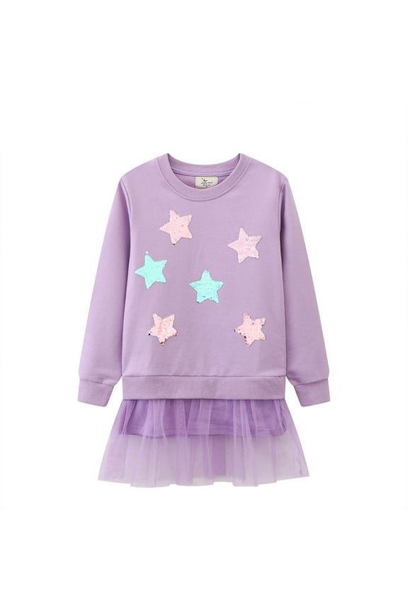 Girls Sweatshirt Dress Little Girls Clothes A-line Dress Cotton Rompers 2025 Long Sleeve Dress Outerwear Outfits Hoodie Dress Purple 6-7 Years