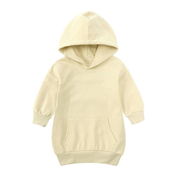 Odeerbi Girls Sweatshirt Dress Toddler Girls Clothes Color Sweatshirts Dress 2025 Long Sleeve Pockets Skirt Beige 12-24 Months