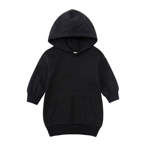 Odeerbi Girls Sweatshirt Dress Toddler Girls Clothes Color Sweatshirts Dress 2025 Long Sleeve Pockets Skirt Black 12-24 Months