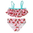 thumbnail image 1 of Odeerbi Girls Swimsuit Split Bikini Striped Watermelon Print Children's Ruffled, 1 of 9