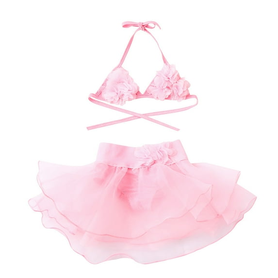 Odeerbi Girls Swimsuit Summer Kids Baby Floral Print Vest Tulle Swimwear Bikini Outfits