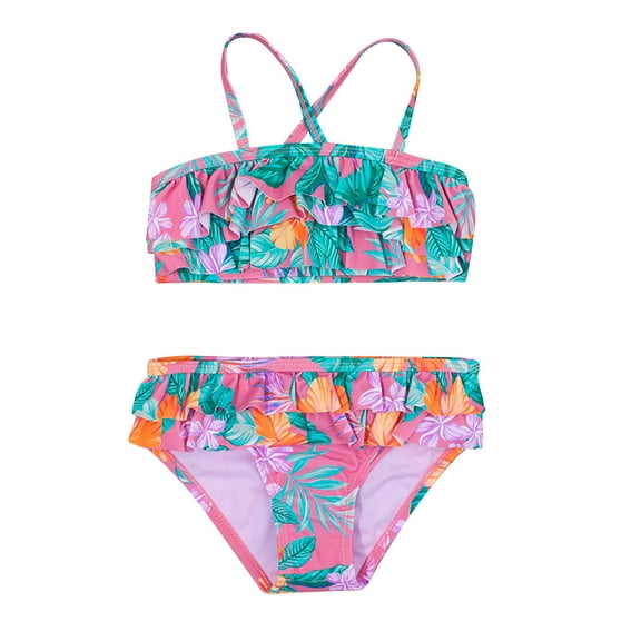 Odeerbi Girls Swimsuit Toddler Kids Sling Flowers Print Beach Swimwear Cute Ruffle Swim Suit Multicolor