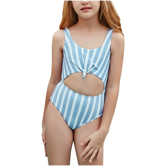 Odeerbi Girls Swimsuit Toddler One-piece Stripe Splicing Siamese Hollow Out Kids Bikini