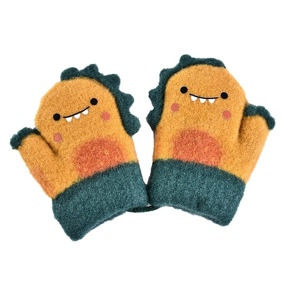 Odeerbi Gloves For Boys Girls Winter Gloves Toddler Baby Knitted Children Dinosaur Children Cartoon Thickened Warm
