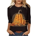 thumbnail image 1 of Odeerbi Halloween Cute Ghost Shirts for Women Vintage Retro Graphic Blouse 2024 Casual Three Quarter Sleeves Round Neck Loose Printed Tops Black, 1 of 5
