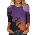 thumbnail image 1 of Odeerbi Halloween Cute Ghost Shirts for Women Vintage Retro Graphic Blouse 2024 Casual Three Quarter Sleeves Round Neck Loose Printed Tops Purple, 1 of 5