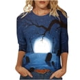 thumbnail image 1 of Odeerbi Halloween Cute Ghost Shirts for Women Vintage Retro Graphic Blouse 2025 Casual Three Quarter Sleeves Round Neck Loose Printed Tops Blue, 1 of 5
