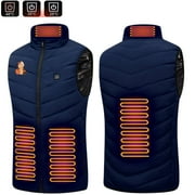 ODEERBI Halloween Heated Vest with 4 Heating Zones for Men Women Lightweight Winter Warm USB Rechargeable Heated Jacket Plus Size Pumpkin Print Heated Coat Blue without Power Bank