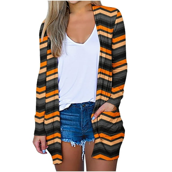 Odeerbi Halloween Pumpkin Cardigan for Women Vintage Fall Open Front Cardigan 2024 Fashion Loose Long Sleeve Coat Blouse With Pockets Black
