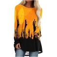 thumbnail image 1 of Odeerbi Halloween Vintage Graphic Shirts for Women Long Sleeve Retro Blouse Summer Fashion 2024 Casual Print Round Neck Loose T-shirt Tops Orange, 1 of 5