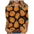 thumbnail image 1 of Odeerbi Halloween Vintage Pumpkin Shirts for Women Retro Graphic Blouse Fashion Printing Loose T-shirt Three Quarter Sleeve Round Neck 2025 Casual Tops Orange, 1 of 5