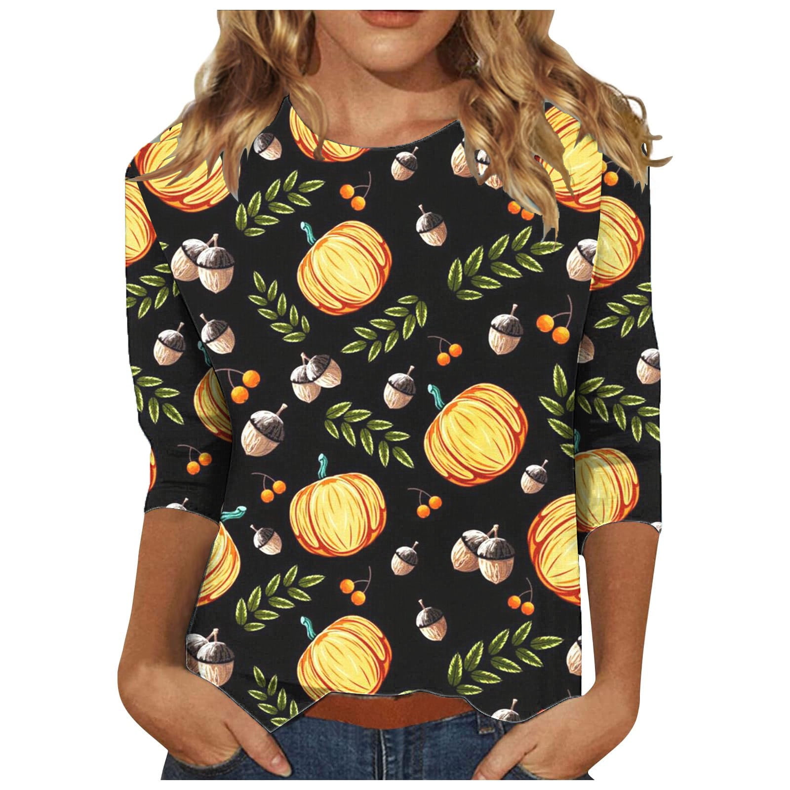 Odeerbi Halloween Vintage Pumpkin Shirts for Women Retro Graphic Blouse ...