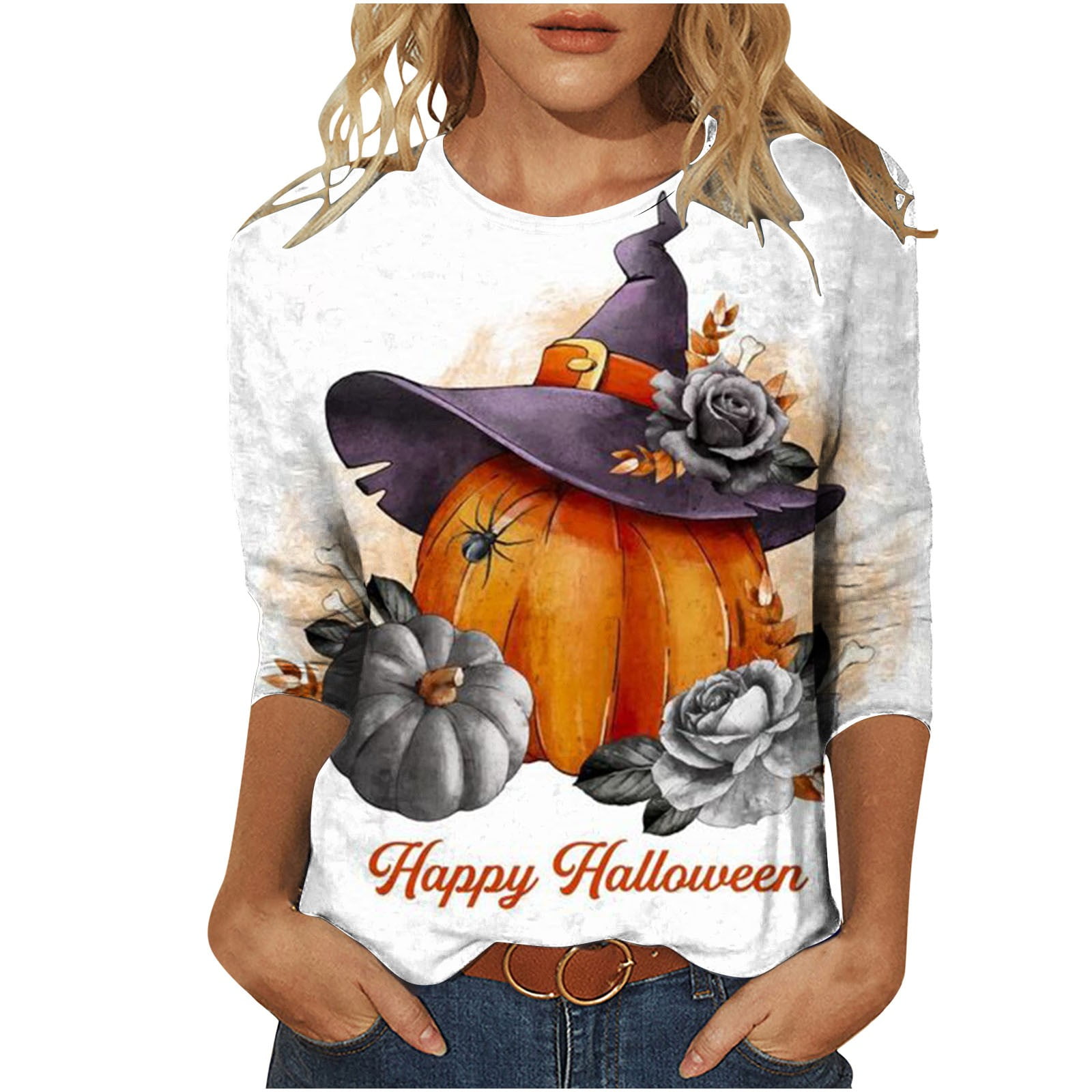 Odeerbi Halloween Vintage Pumpkin Shirts for Women Retro Graphic Blouse ...