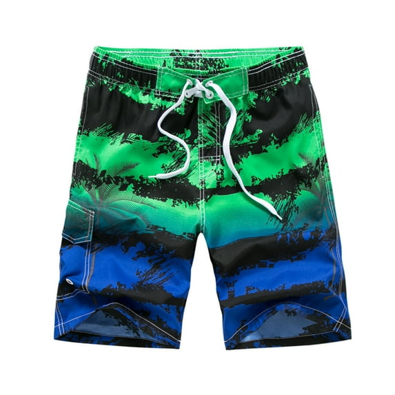 Odeerbi Hawaiian Bermuda Shorts for Men Drawstring Smocked Waist Beach Shorts Elastic Waist Slim Capris 2025 Casual Home Holiday Surfing Shorts with Pocket Green