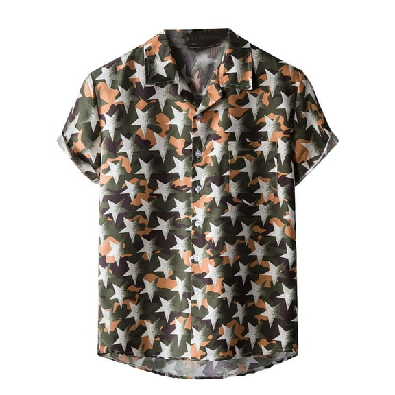 Odeerbi Hawaiian Shirt for Men Graphic T-Shirts Short Sleeve Beach Shirt Summer 2025 Casual Button Turndown Collar Blouse Olive Green