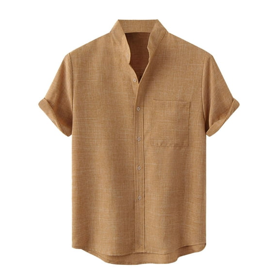 Odeerbi Hawaiian Shirt for Men Summer Beach Shirt Solid Color Short Sleeve Lapel Shirt Casual Sports Vacation Tops Brown