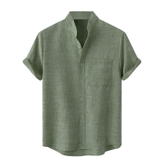 Odeerbi Hawaiian Shirt for Men Summer Beach Shirt Solid Color Short Sleeve Lapel Shirt Casual Sports Vacation Tops Green