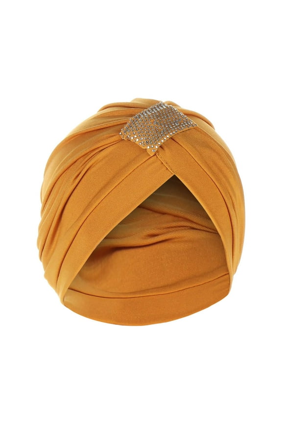 Headwrap for Women 2025 Solid Rhinestone India Muslim Ruffle Chemo Hat Headband Turbans Beanie Cap Yellow