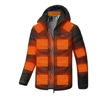 Odeerbi Heated Hooded Jacket with 4 Heating Levels 23 Heating Zones for Men Women Lightweight Winter Heated Coat Outdoor Warm Clothing Heating Jacket for Riding Skiing Black without Power Bank
