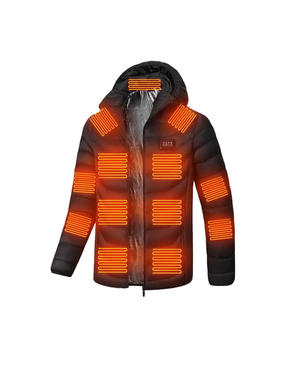 Heated Hooded Jacket with 4 Heating Levels 23 Heating Zones for Men Women Lightweight Winter Heated Coat Outdoor Warm Clothing Heating Jacket for Riding Skiing Black without Power Bank