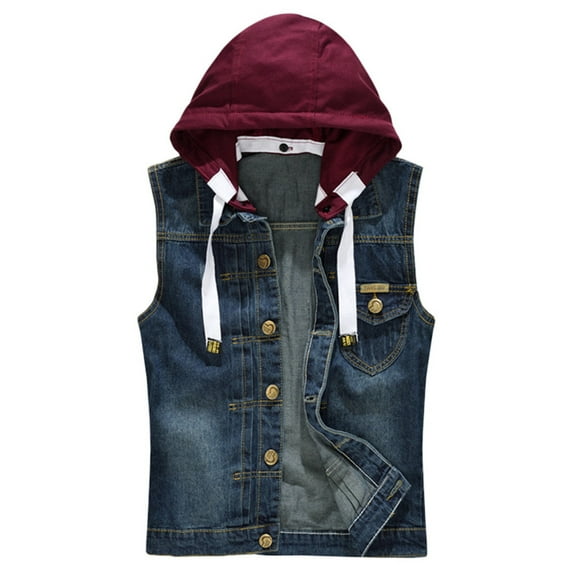 Odeerbi Hooded Denim Vest for Men Jean Vest Fashion 2025 Casual Jacket Vest Blouse Blue