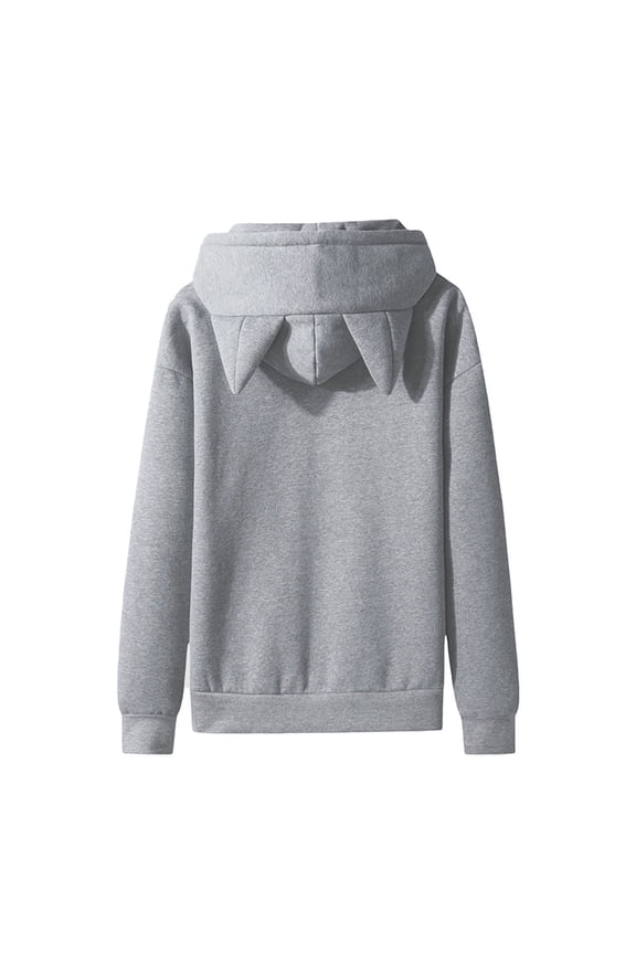 Hooded Sweatshirts for Men Casual Solid Pullover Cat Ears Hooded Fleece Pocket Sweatshirt Hoodie Gray