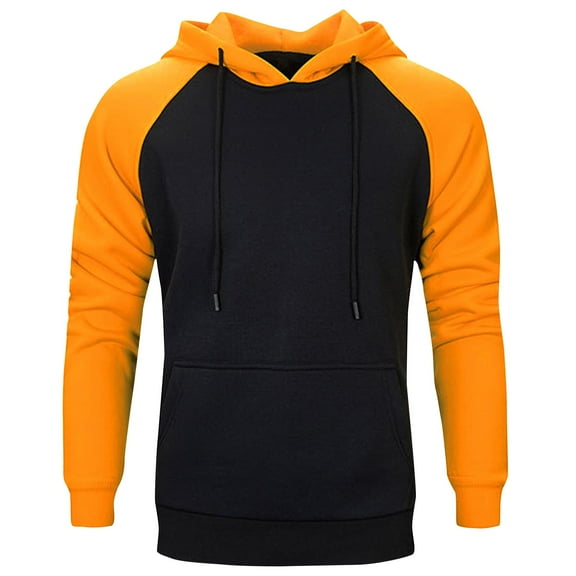 Odeerbi Hooded Sweatshirts for Men Hoodies Color Block Patchwork Blend Fleece Pullover Kanga Pocket Sweatshirts Green