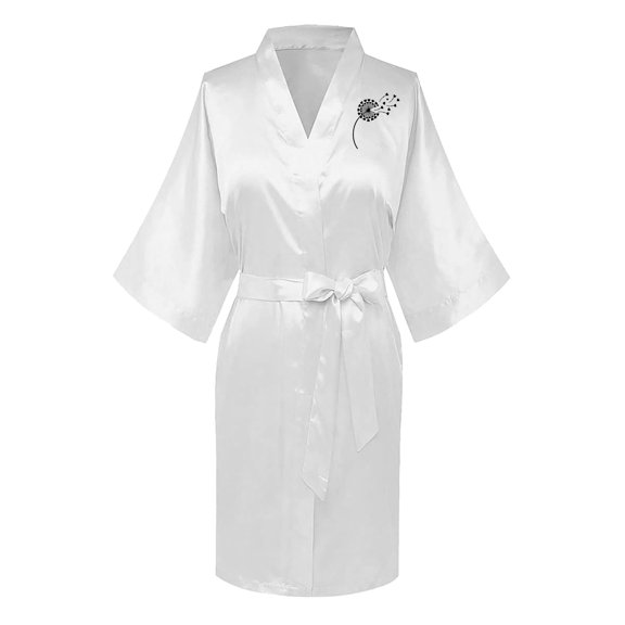 Odeerbi Ice Silk Nightgowns for Women Satin Bathrobe Fashion Summer Kimono Robe Front Back Printed Solid Color Sexy Home Clothing White