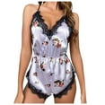 thumbnail image 1 of Odeerbi Ice Silk Onesie Pajamas for Women Sleep Rompers Sexy Lace Strap Bodysuit Fashion Printed Comfortable Backless Jumpsuit Purple, 1 of 5