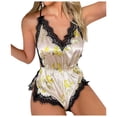 thumbnail image 1 of Odeerbi Ice Silk Onesie Pajamas for Women Sleep Rompers Sexy Lace Strap Bodysuit Fashion Printed Comfortable Backless Jumpsuit Yellow, 1 of 8