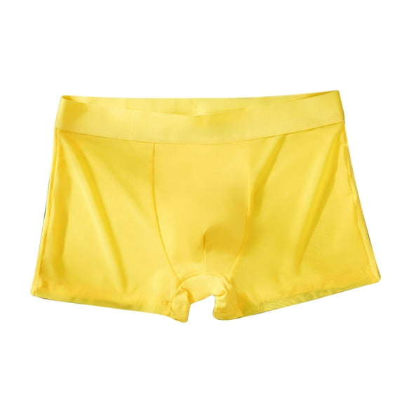 Odeerbi Ice Silk Underwear for Men Seamless Boxers Briefs Summer Breathable Comfortable Panties Yellow