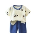 thumbnail image 1 of Odeerbi Infant Boys 2 Piece Outfits Cartoon Cotton T-shirt Shorts Set Summer Clothes Baby Cute Printed Round Neck Short Sleeve Shorts Set Beige, 1 of 3