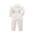 thumbnail image 1 of Odeerbi Infant Boys Cotton Clothes Fall Winter Outfits Set Children's Fashion Color Block Shirt Tie Strap Pants 3-Piece Set Long Sleeve Round Neck Top Overalls Set White, 1 of 8