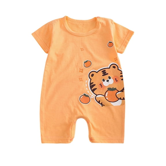Odeerbi Infant Boys Cotton Rompers Cartoon Print Jumpsuit Baby Clothes 1-12M Baby Crawling Clothes Summer Thin Short Sleeve Bodysuit Orange