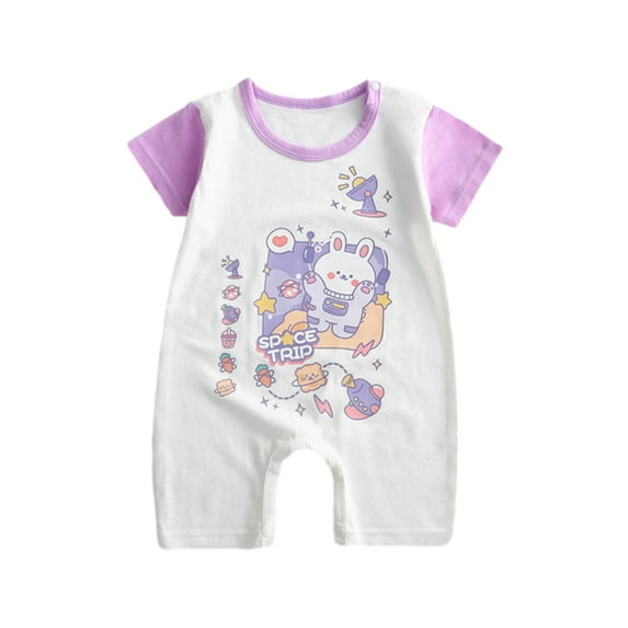 Odeerbi Infant Boys Cotton Rompers Cartoon Print Jumpsuit Baby Clothes 1-12M Baby Crawling Clothes Summer Thin Short Sleeve Bodysuit Purple