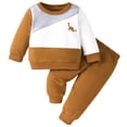 thumbnail image 1 of Odeerbi Infant Boys Fall Winter Outfits Dinosaur Sweatsuits Color Block Cotton Tracksuit Printed Loose Long Sleeve Sweatshirt Sweatpants Set Infant Clothes Khaki, 1 of 4