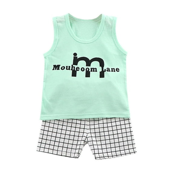 Odeerbi Infant Boys Girls 2 Piece Outfits Cartoon Cotton Tank Tops Shorts Set Summer Clothes Baby Children's Spring Thin Sleeveless Top Shorts Set Green