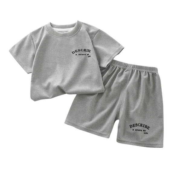 Odeerbi Infant Boys Girls 2 Piece Outfits Cartoon Tops Shorts Set Summer Clothes Children's Short Sleeve Shorts T-Shirt Round Neck Top Set Dark Gray