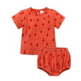 thumbnail image 1 of Odeerbi Infant Boys Girls 2 Piece Outfits Cotton T-shirt Bloomers Set Summer Clothes Fashion Casual Short Sleeve Turndown Collar Botton Tops Solid Color Short Pants Sets Red, 1 of 5