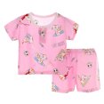 thumbnail image 1 of Odeerbi Infant Boys Girls 2 Piece Pajamas Set Cartoon Cotton Sleepwear Children's Summer Home Clothing Round Neck Short Sleeve Shorts Two-Piece Set Pink, 1 of 1