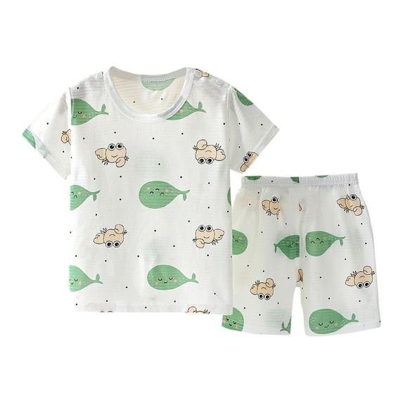 Odeerbi Toddler Boys Girls 2 Piece Pajamas Set Kids Cartoon Printed Short Sleeve Cotton Sleepwear Green