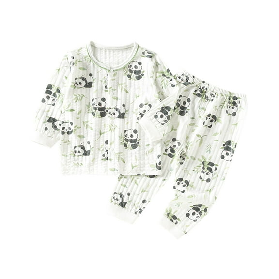 Odeerbi Infant Boys Girls 2 Piece Pajamas Set Cartoon Long Sleeve Cotton Sleepwear Summer Conditioning Clothes Newborn Underwear Two Piece Set Black