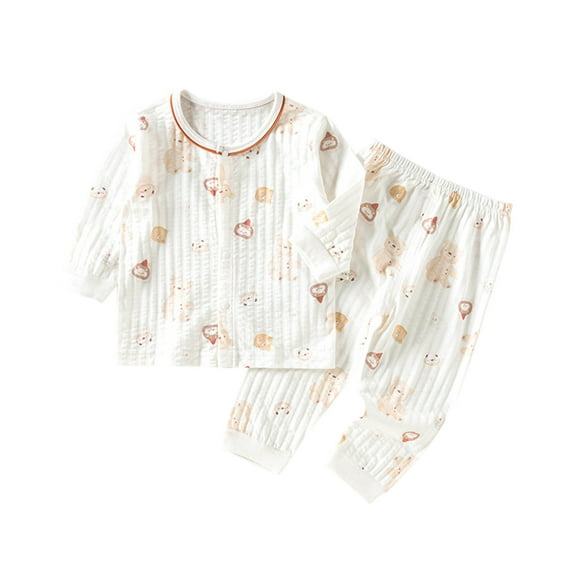 Odeerbi Infant Boys Girls 2 Piece Pajamas Set Cartoon Long Sleeve Cotton Sleepwear Summer Conditioning Clothes Newborn Underwear Two Piece Set Yellow