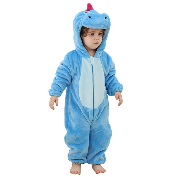 Odeerbi Infant Boys Girls Animal Dress Up Clothes Flannel Fleece Jumpsuits Winter Thermal Hooded Rompers Infant Cute Bodysuit Long Sleeve Hooded Onesie Infant Clothes Light Blue